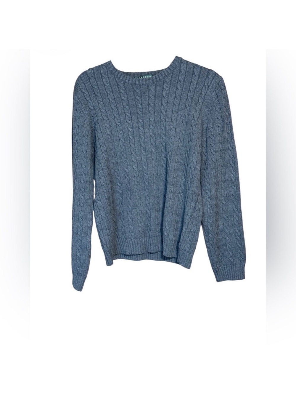 Lauren Ralph Lauren Blue Cable Knit Cotton Crewneck Sweater Large - Picture 2 of 4